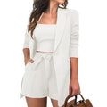 Conjunto Blazer e Shorts Feminino - Elegância e Conforto para Profissionais Modernas FEMININO - ROUPAS - BLAZER E SHORTS Dm Stores Branco P 