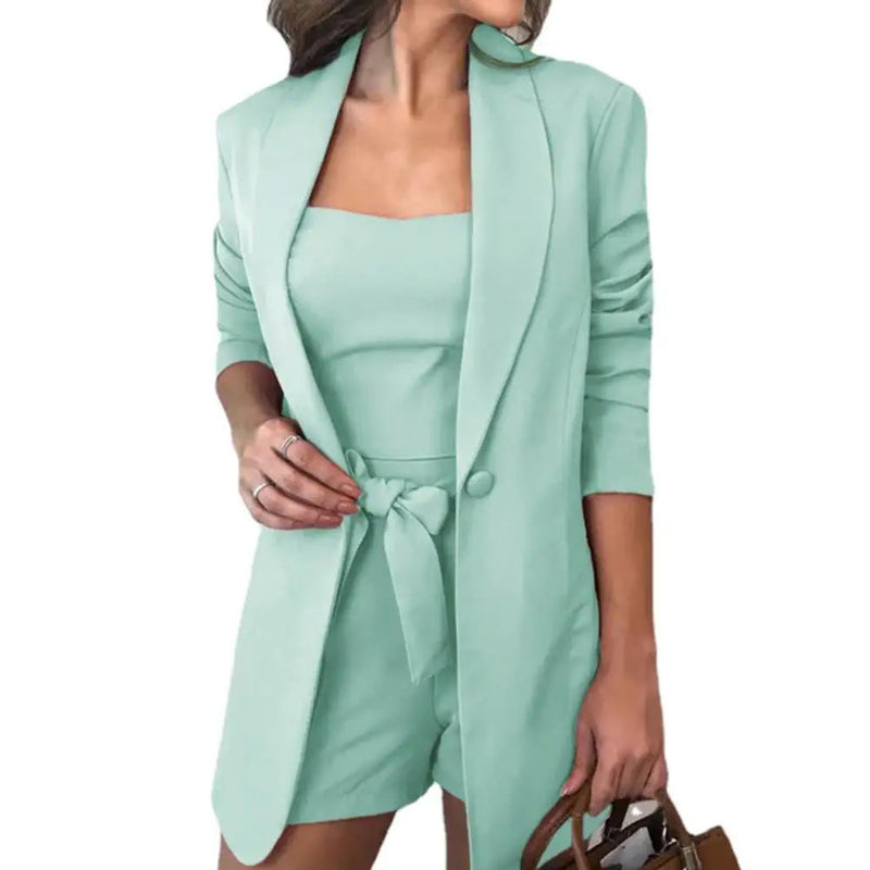 Conjunto Blazer e Shorts Feminino - Elegância e Conforto para Profissionais Modernas FEMININO - ROUPAS - BLAZER E SHORTS Dm Stores Verde P 