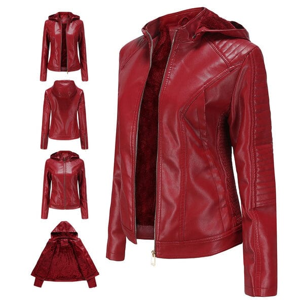 Jaqueta Clássica Forrada de Couro com Capuz - Frete Grátis FEMININO - VESTUÁRIO - JAQUETA DE COURO 2 Dm Stores 