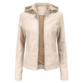 Jaqueta Clássica Forrada de Couro com Capuz - Frete Grátis FEMININO - VESTUÁRIO - JAQUETA DE COURO 2 Dm Stores Bege P 