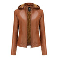 Jaqueta Clássica Forrada de Couro com Capuz - Frete Grátis FEMININO - VESTUÁRIO - JAQUETA DE COURO 2 Dm Stores Marrom P 