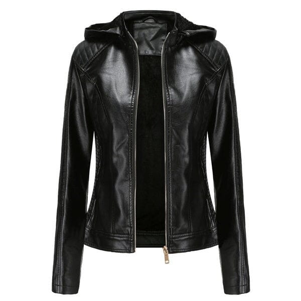 Jaqueta Clássica Forrada de Couro com Capuz - Frete Grátis FEMININO - VESTUÁRIO - JAQUETA DE COURO 2 Dm Stores Preto P 