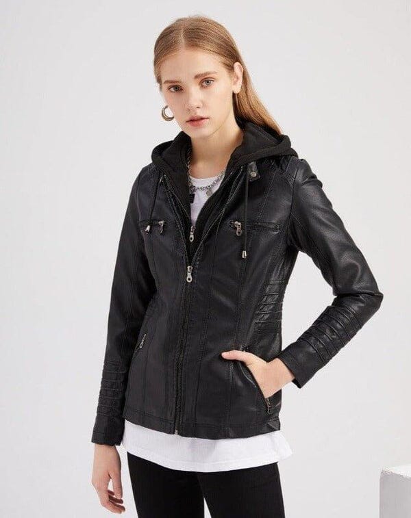 Jaqueta de Couro com Capuz - Frete Grátis FEMININO - VESTUÁRIO - JAQUETA COURO Dm Stores 