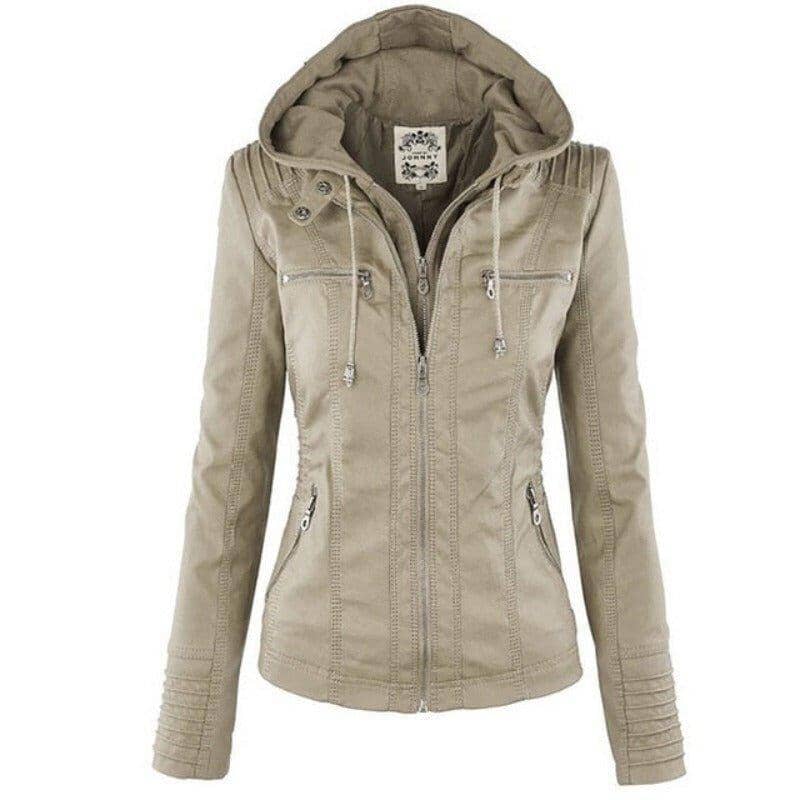 Jaqueta de Couro com Capuz - Frete Grátis FEMININO - VESTUÁRIO - JAQUETA COURO Dm Stores Bege P 