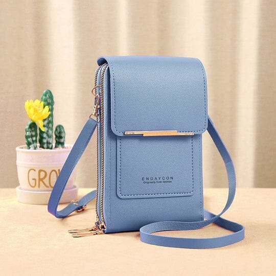 Bolsa Porta Celular Crossbody de Couro Legítimo Joias & Acessórios (Porta Celular 1) Dashui Azul 
