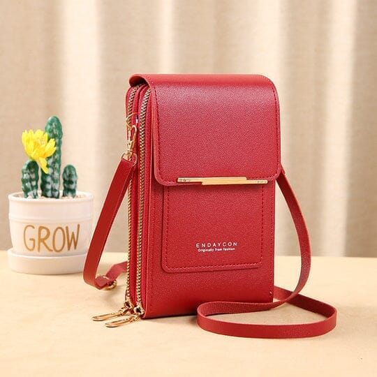 Bolsa Porta Celular Crossbody de Couro Legítimo Joias & Acessórios (Porta Celular 1) Dashui Vermelho 