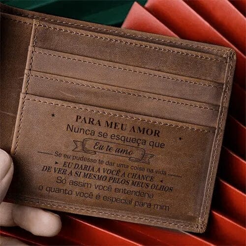 Carteira Masculina de Couro Legítimo Personalizada Joias & Acessórios (Carteira) Dashui Marrom Para Meu Amor 