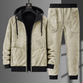 Conjunto de Moletom Plus Size forrado por dentro - CurveComfort Roupas (Jaqueta Masculina 2) Dashui Bege 