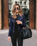 Jaqueta de Couro Feminina - Moda Inverno Roupas (Jaqueta Feminina 1) Dashui Azul P 
