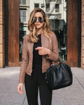 Jaqueta de Couro Feminina - Moda Inverno Roupas (Jaqueta Feminina 1) Dashui Cáqui P 