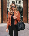Jaqueta de Couro Feminina - Moda Inverno Roupas (Jaqueta Feminina 1) Dashui Mostarda P 