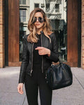Jaqueta de Couro Feminina - Moda Inverno Roupas (Jaqueta Feminina 1) Dashui Preto P 