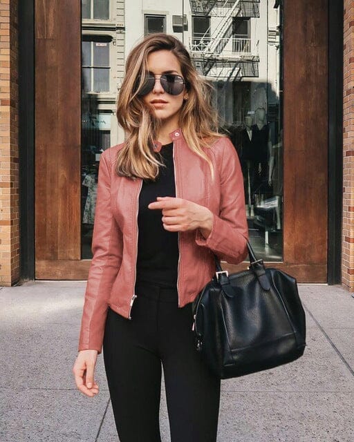 Jaqueta de Couro Feminina - Moda Inverno Roupas (Jaqueta Feminina 1) Dashui Rosa P 