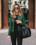Jaqueta de Couro Feminina - Moda Inverno Roupas (Jaqueta Feminina 1) Dashui Verde P 