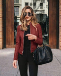 Jaqueta de Couro Feminina - Moda Inverno Roupas (Jaqueta Feminina 1) Dashui Vinho P 