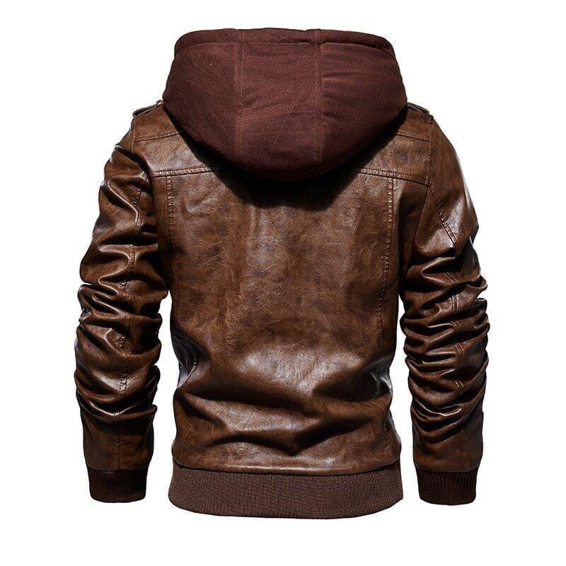 Jaqueta de Couro Masculina Premium com Capuz Removível Roupas (Jaqueta Masculina 14) Dashui 