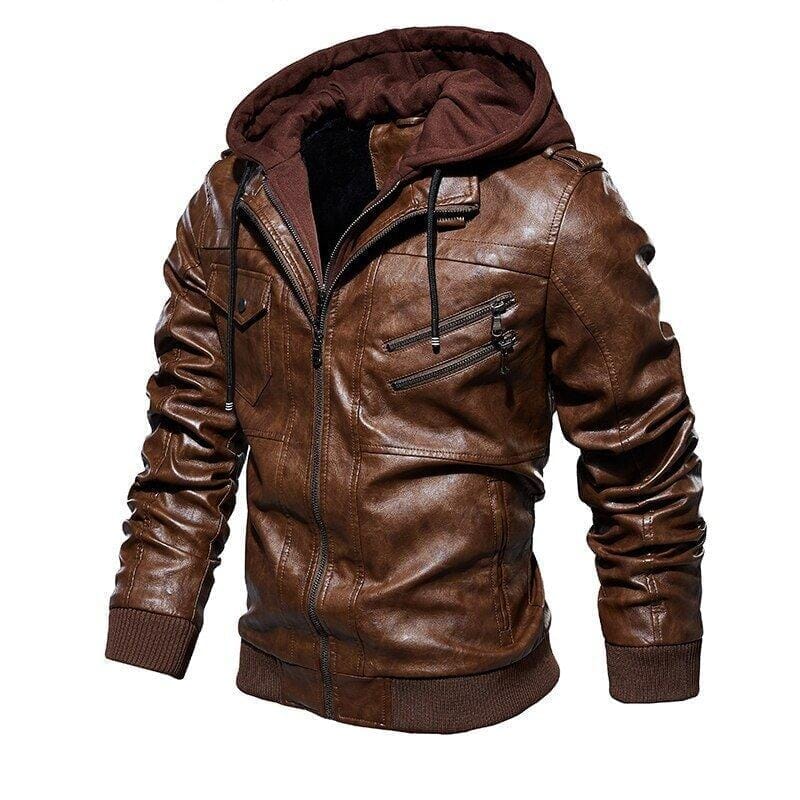 Jaqueta de Couro Masculina Premium com Capuz Removível Roupas (Jaqueta Masculina 14) Dashui 