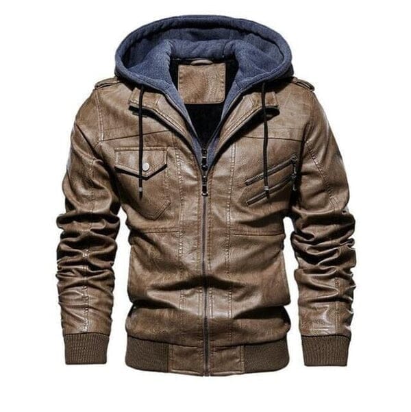 Jaqueta de Couro Masculina Premium com Capuz Removível Roupas (Jaqueta Masculina 14) Dashui 