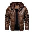 Jaqueta de Couro Masculina Premium com Capuz Removível Roupas (Jaqueta Masculina 14) Dashui Café P 