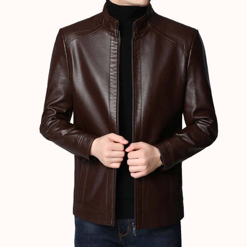 Jaqueta Masculina de Couro Michigan Elegante Roupas (Jaqueta Masculina 11) Dashui Marrom P 