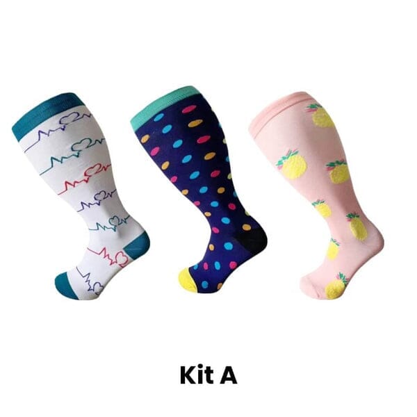 Meias de Compressão ConfortLife Plus Size (Kit 3 Pares) Roupas (Meias 2) Dashui KIT A XX 