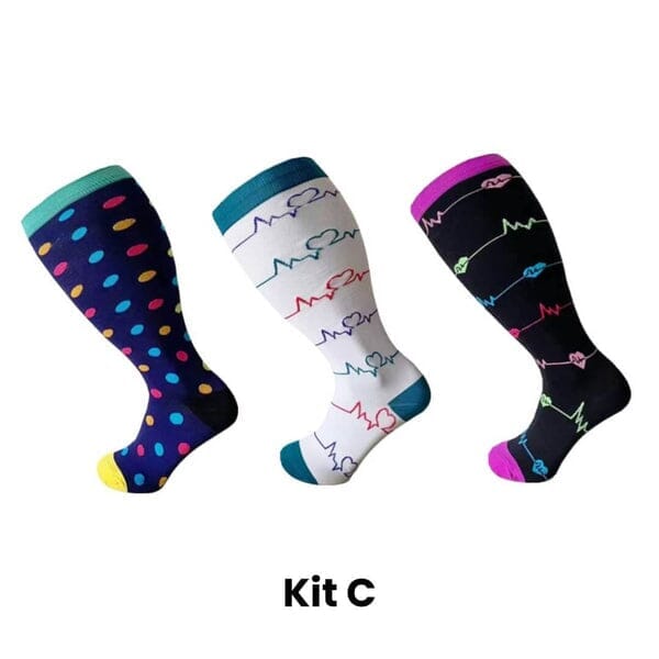 Meias de Compressão ConfortLife Plus Size (Kit 3 Pares) Roupas (Meias 2) Dashui KIT C XX 