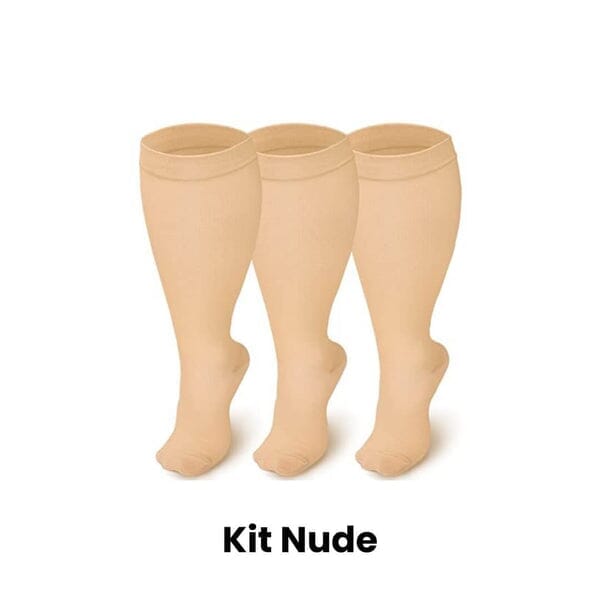 Meias de Compressão ConfortLife Plus Size (Kit 3 Pares) Roupas (Meias 2) Dashui KIT NUDE XX 