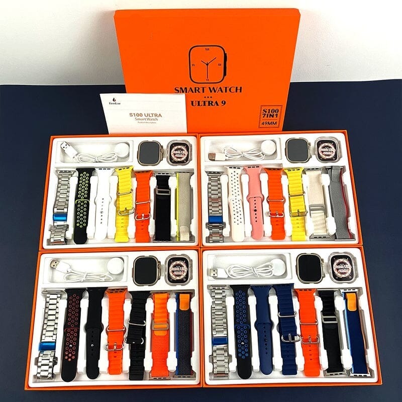 SmartWatch Serie 9 Ultra + Kit com 7 Pulseira (BRINDE!) + Case de Proteção (BRINDE!) Academia e Fitness (Smartwatch 4) Lojas Quinho 
